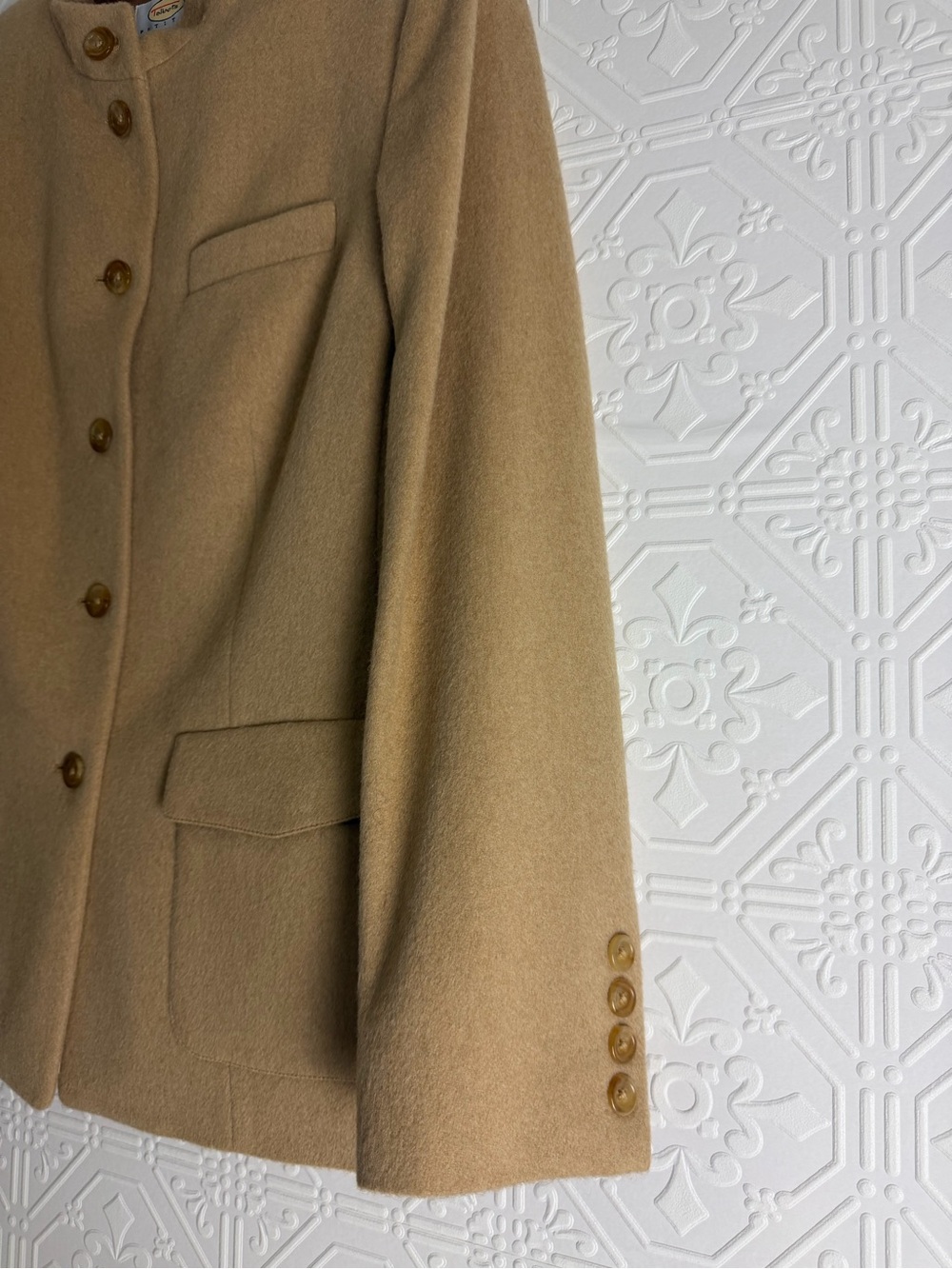 Camel Hair Blazer Made in Italy Stand Collar Jacket Talbots Petites 8 Women VTG - Picture 6 of 12